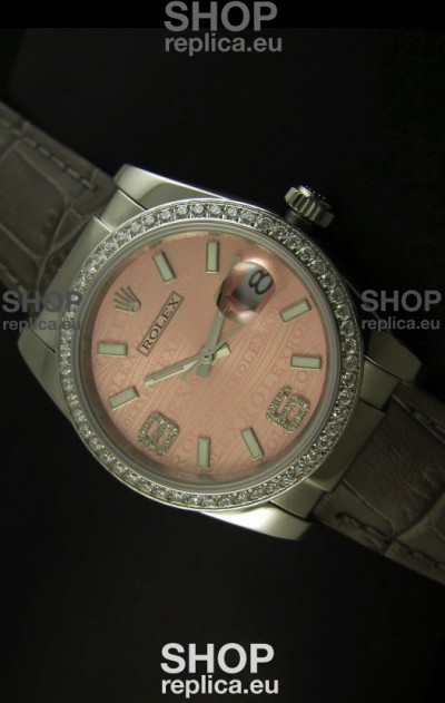 Rolex Replica Datejust Swiss Replica Watch - 37MM - Champange Dial/Grey Strap