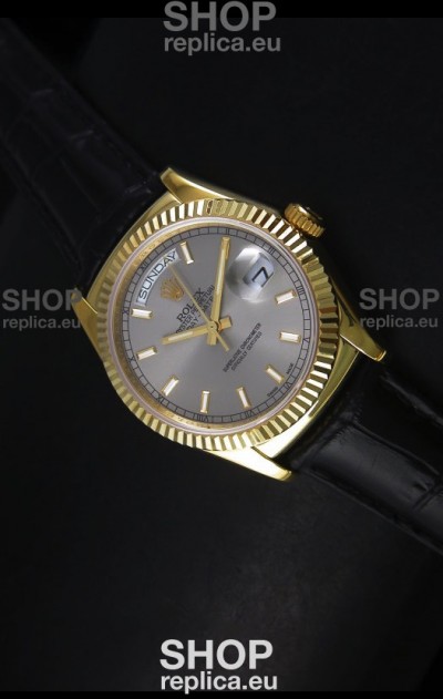 Rolex Day Date 36MM Yellow Gold Swiss Replica Watch - Grey Dial