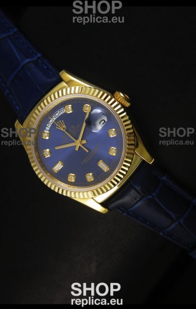 Rolex Day Date 36MM Yellow Gold Swiss Replica Watch - Dark Blue Dial