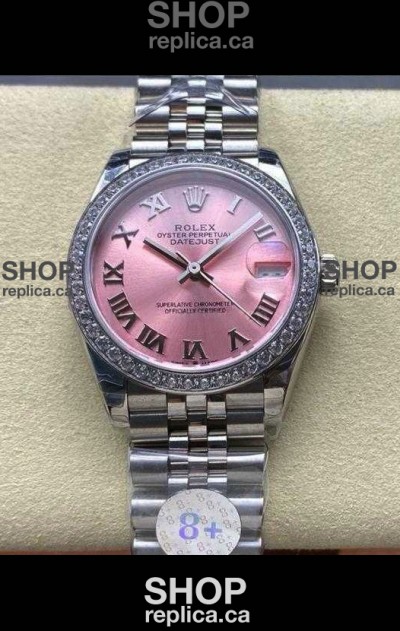 Rolex Super Clone Datejust 31MM Pink Roman Dial Steel Case Super Clone Watch 