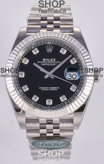 Datejust Super Clone 126334 Black Diamonds Dial 41MM FREE SPRUNG MVMNT 3235 Watch 