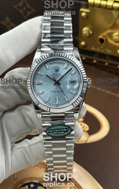 Rolex Day Date 228236 Stainless Steel ICE Blue Crystal Dial Super Clone Watch 