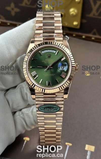 Rolex Day Date 228236 Rose Gold Green Roman Dial Super Clone Watch 