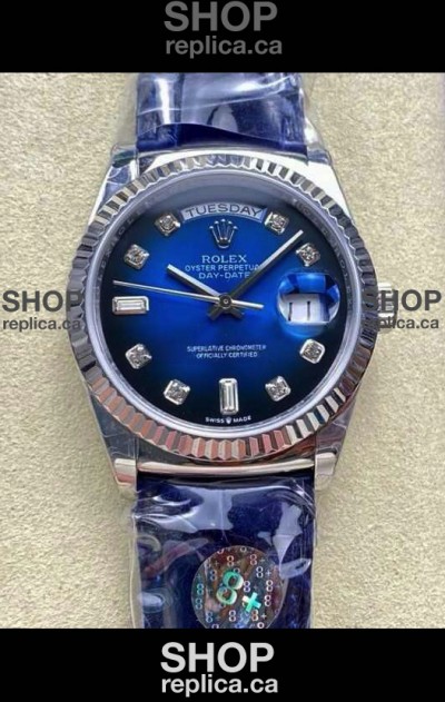 Rolex Day Date 128236 Stainless Steel Blue Ombre Diamonds Dial Super Clone Watch 