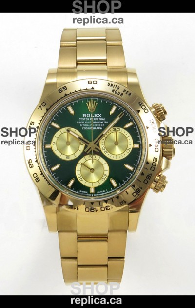 Rolex Daytona 126508 Yellow Gold Green Dial FREE SPRUNG Super Clone Watch 
