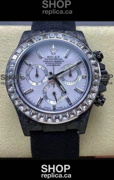 Rolex Daytona Black Carbon Fiber White Dial Nylon Strap Super Clone Watch 