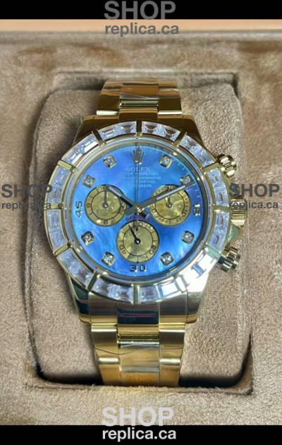Rolex Daytona 116568 Yellow Gold Blue Pearl Dial Super Clone Watch 