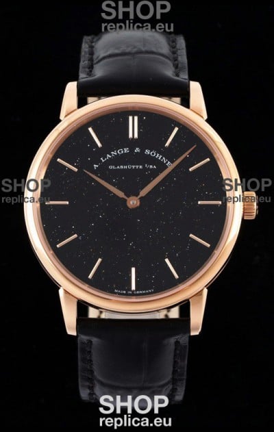 A.Lange & Sohne Saxonia Thin Swiss Replica Watch Rose Gold Case Black Dial