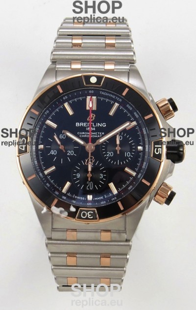 Breitling Chronomat Super Clone B01 42 Edition Swiss Two Tone Black Dial Watch 