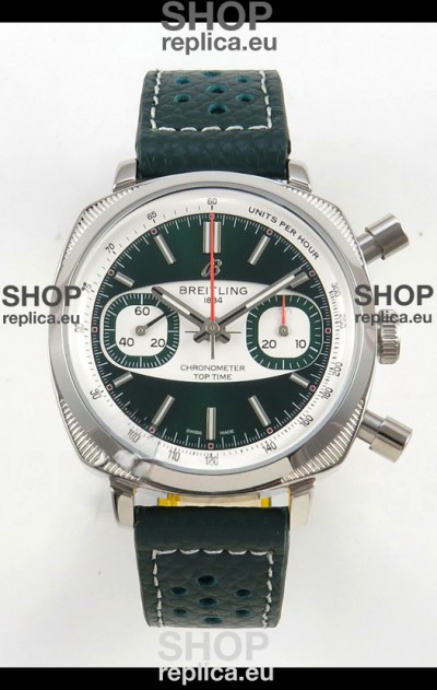 Breitling Top Time Super Clone Chronograph Black Leather Strap Watch 