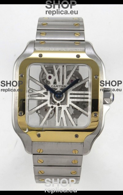 Santos De Cartier Super Clone Watch in Skeleton Dial Two Tone Casing Watch 