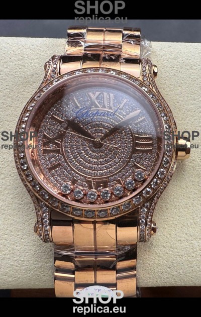 Chopard Happy Sport Super Clone Automatic Watch 36MM in Rose Gold Casing Mossanites Dial