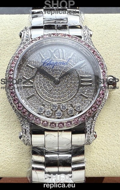 Chopard Happy Sport Super Clone Automatic Watch 36MM in Steel Casing Mossanites Dial