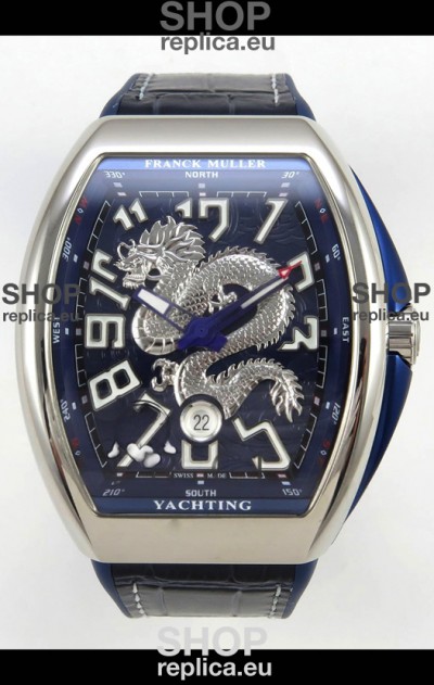 Franck Muller Vanguard Super Clone Yachting Dragon V45 Blue Dial Stainless Steel Case Watch 