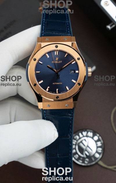 Hublot Super Clone Classic Fusion Titanium Rose Gold Blue Dial 42MM Watch
