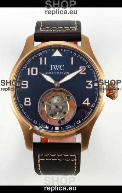 IWC Super Clone Portugese Hand-Wound Genuine Tourbillon Blue Dial Rose Gold Casing Watch