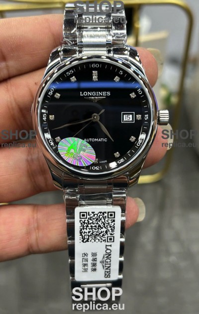 Longines Master Collection Automatic Moonphase Black Dial Swiss Replica Watch Steel Strap