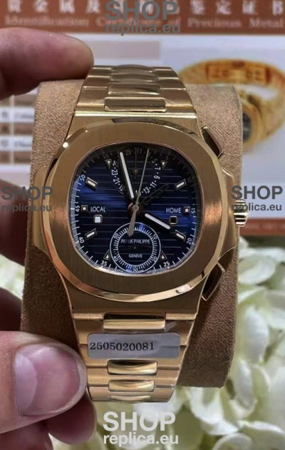 Patek Philippe Nautilus 5990R Rose Gold on 904L Steel Case in Blue Dial - 1:1 Mirror Replica