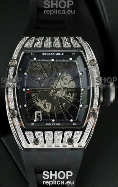 Richard Mille RM010 Stainless Steel Replica Watch in Black Strap