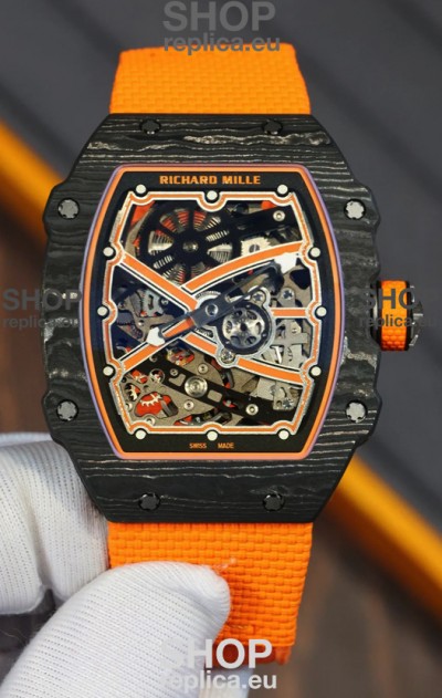 Richard Mille Super Clone RM67-02 Black Carbon TPT 37 Grams Watch Orange Strap