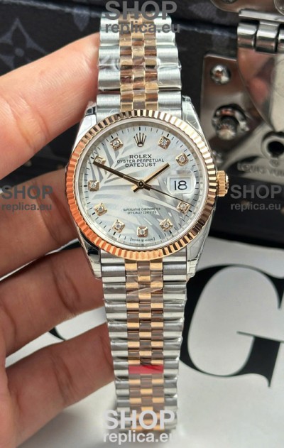 Rolex Datejust Cal.3235 Movement Super Clone Rose Gold 2 Tone 36MM - Silver Fluted Motif Dial