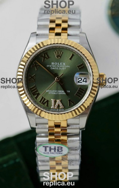 Rolex Datejust Cal.3235 Movement Super Clone Rose Gold 2 Tone 31MM Green Dial Watch 