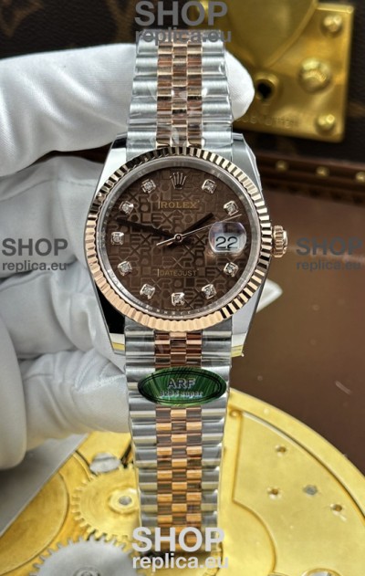 Rolex Datejust Super Clone Cal.3235 Brown Computer Dial 2 Tone Rose Gold Casing Watch 36MM