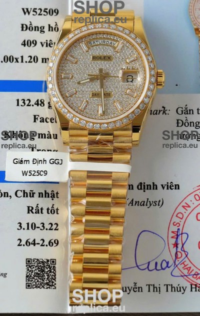 Rolex Day Date Super Clone Yelllow Gold Plated Custom Modified Diamonds Paved Watch