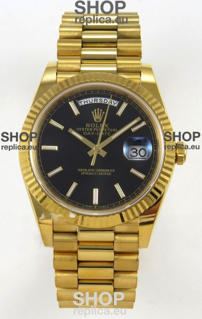 Rolex Day Date Super Clone Black Dial 40MM 220 Grams Swiss Replica watch 