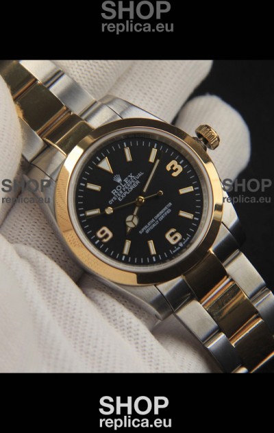 Rolex Explorer I Japanese Movement Replica Watch in Two Tone Black Dial 36MM