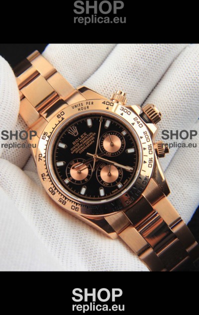 Rolex Daytona Japanese Movement Gold Casing Replica Watch in Black Dial