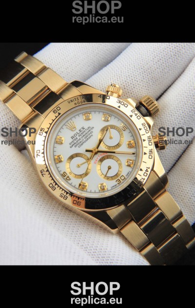 Rolex Daytona Japanese Movement Gold Casing Replica Watch in White Dial