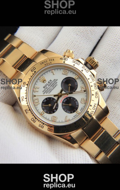 Rolex Daytona Japanese Movement Gold Casing Replica Watch in White Dial 