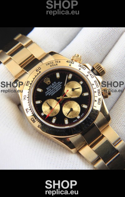 Rolex Daytona Japanese Movement Gold Casing Replica Watch in Black Dial 