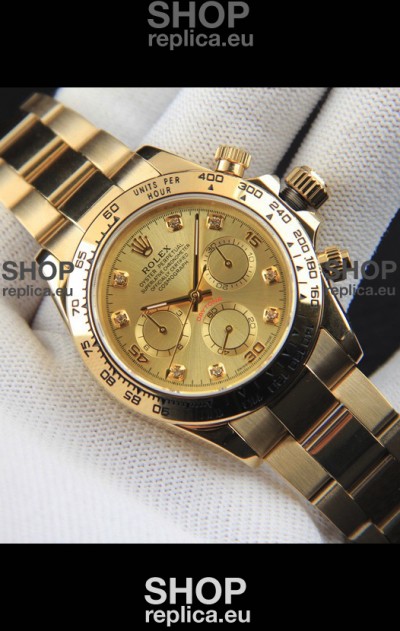 Rolex Daytona Japanese Movement Gold Casing Replica Watch in Gold Dial 
