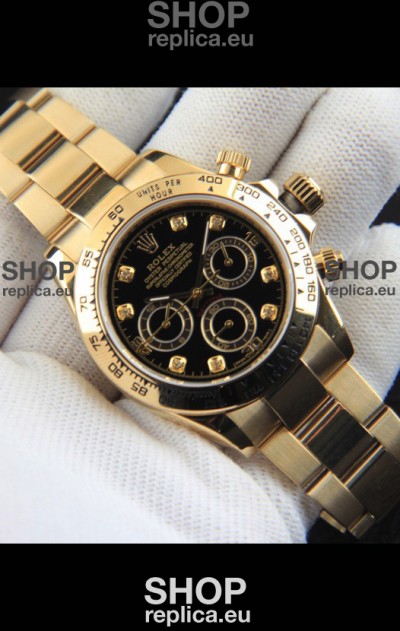 Rolex Daytona Japanese Movement Gold Casing Replica Watch in Black Dial 