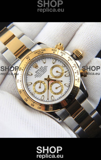 Rolex Daytona Japanese Movement Two Tone Gold Casing Watch in White Dial 