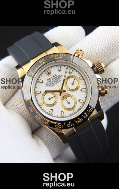 Rolex Daytona Japanese Movement Gold Casing Replica Watch in White Dial 