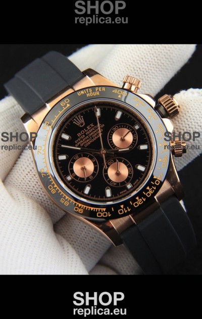 Rolex Daytona Japanese Movement Gold Casing Replica Watch in Black Dial 