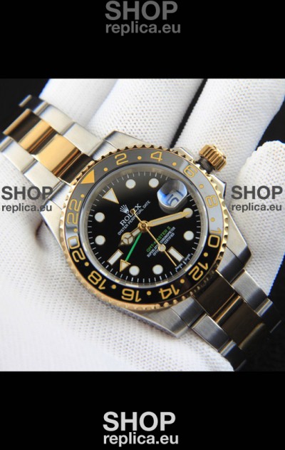 Rolex GMT Masters II 2 Tone Rose Gold Plating Japanese Replica Watch Black Dial