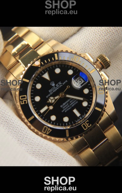 Rolex Submariner Japanese Replica Watch 904L Steel Yellow Gold - Ceramic Bezel in Black