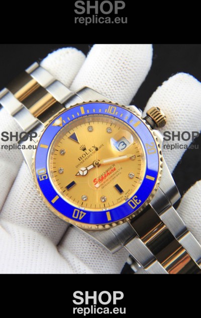 Rolex Submariner Japanese Replica Watch in 2 Tone Yellow Gold Casing Gold Dial 