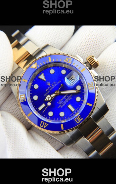Rolex Submariner Japanese Replica Watch in 2 Tone Yellow Gold Casing Blue Dial 