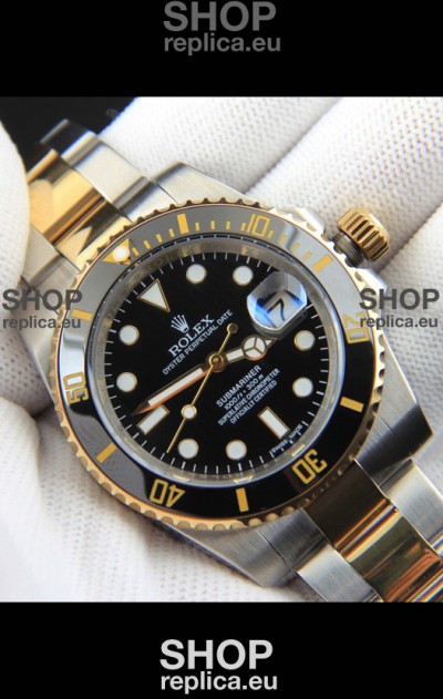 Rolex Submariner Japanese Replica Watch in 2 Tone Yellow Gold Casing Black Dial 