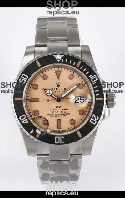Rolex Submariner DiW Sandblasted Steel Casing Carbon Fiber Bezel Watch Beige Dial