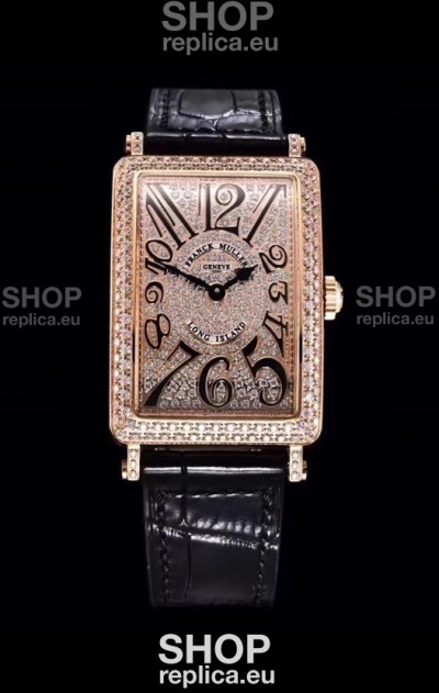 Franck Muller Long Island Color Dreams Pink Gold Swiss Watch in Black Strap