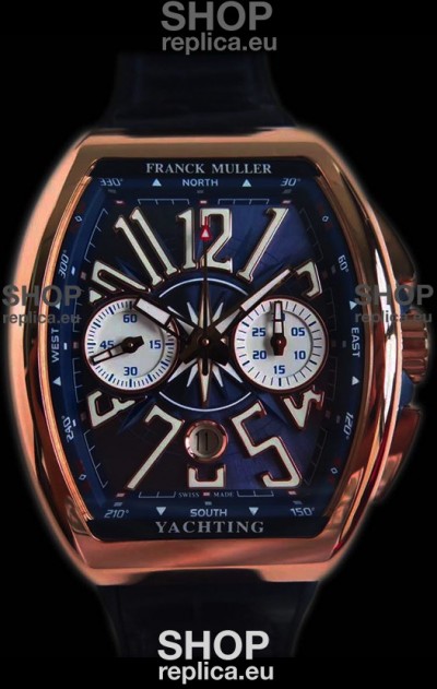 Franck Muller Vanguard Chronograph 18K Pink Gold Blue Dial Swiss Watch 