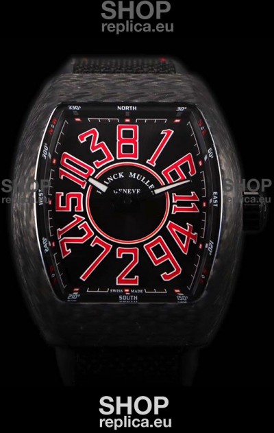 Franck Muller Vanguard Carbon Casing Red Indexes Swiss Watch