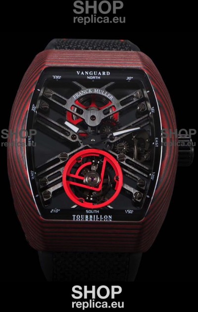 Franck Muller Vanguard Skeleton Tourbillon Red Carbon Swiss Replica Watch