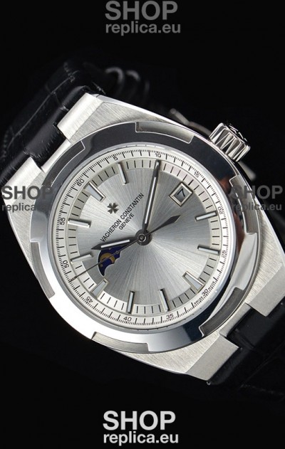 Vacheron Constantin Overseas MoonPhase Stainless Steel Swiss Watch in Black Strap